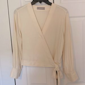Everlane Cream Washable silk wrap blouse
